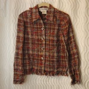 Vintage 80s Carlisle Wool Blend Sz 4 Frayed Rare Multi-colored blazer jacket